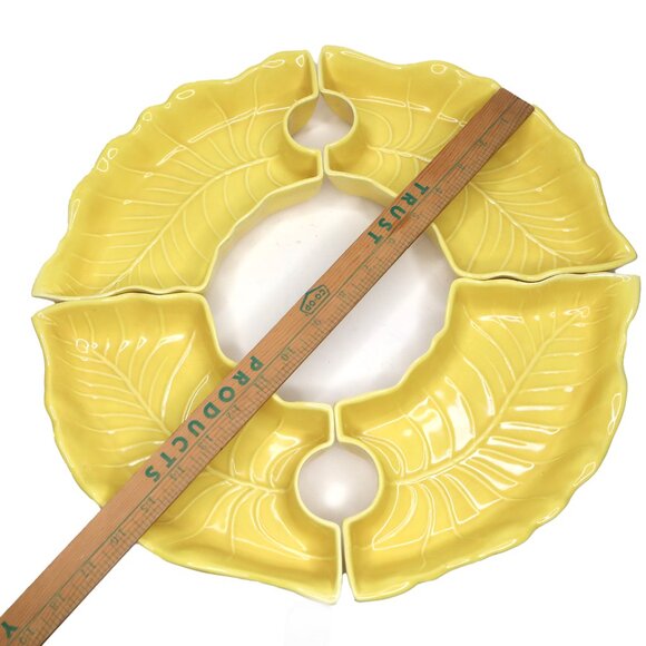 Vintage California Pottery Ceramic Lazy Susan Leaf Serving Tray Appy Dish Yellow - Picture 5 of 15